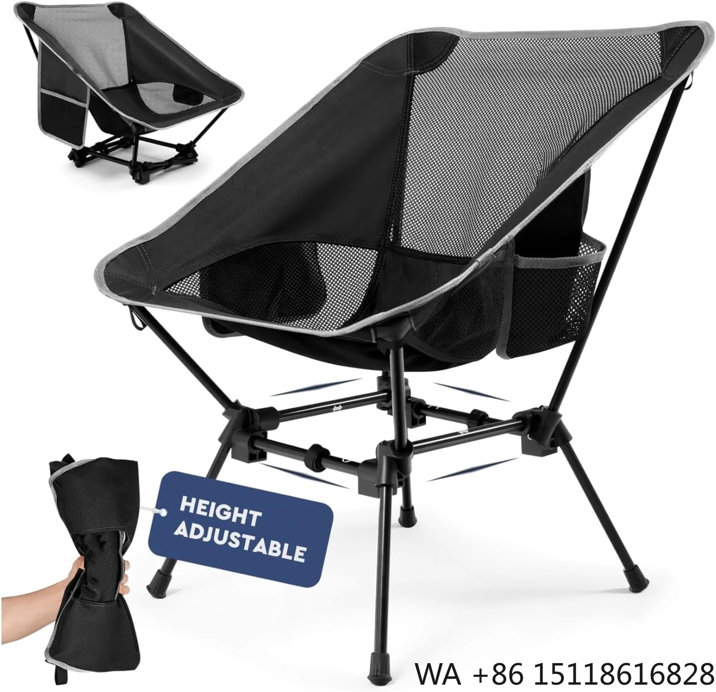 Lightweight Camping Chair,Camping Chair for Adults, Height Adjustable High-Back Folding Camping Chair