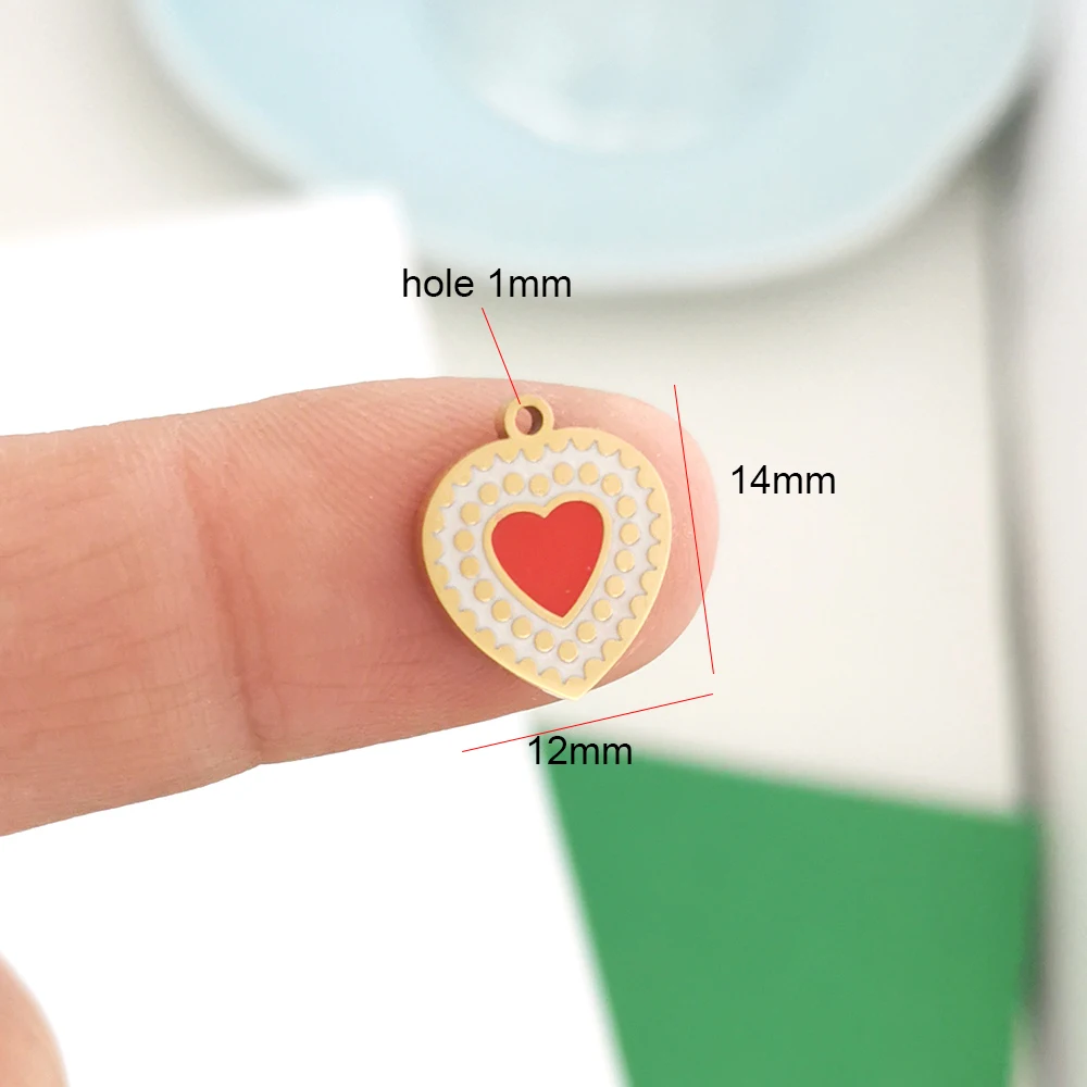 3pcs/lot Stainless Steel Pendant Charm Enamel Cherry Strawberry Sacred Heart Fish Mushroom Lemon Necklace Gold Color Wholesale