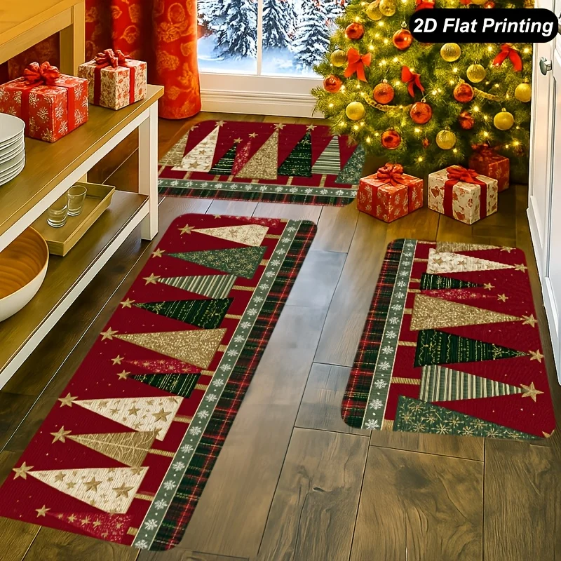 Christmas Kitchen Rugs Set Snowman Santa Xmas Print Non Slip Mat 1/2/3Pcs Options Washable Holiday Home Floor Decor