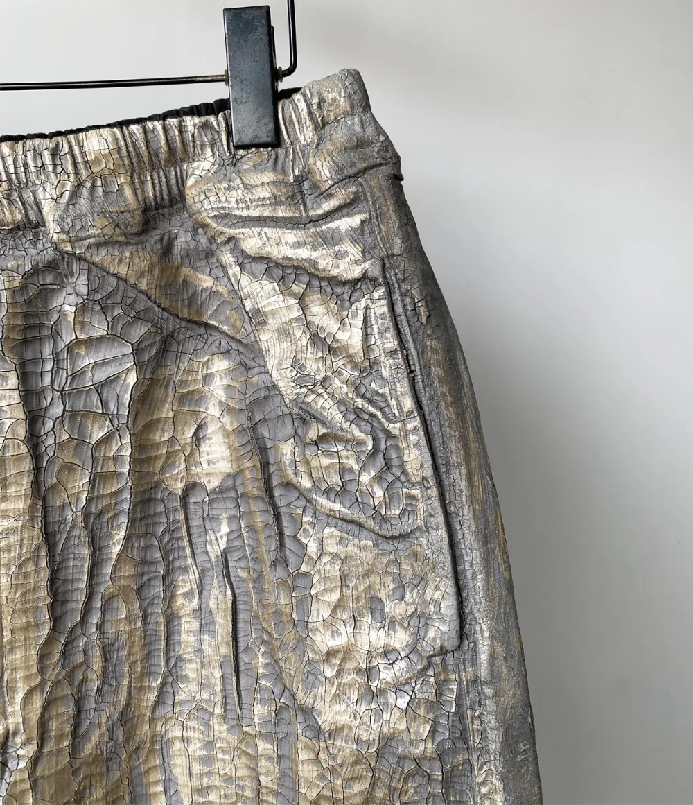 Dark Heavy Metal Crack Design Shorts Men RO Style Thick Coating Waste Soil Heavy Industry Pentagram Fashion Pants