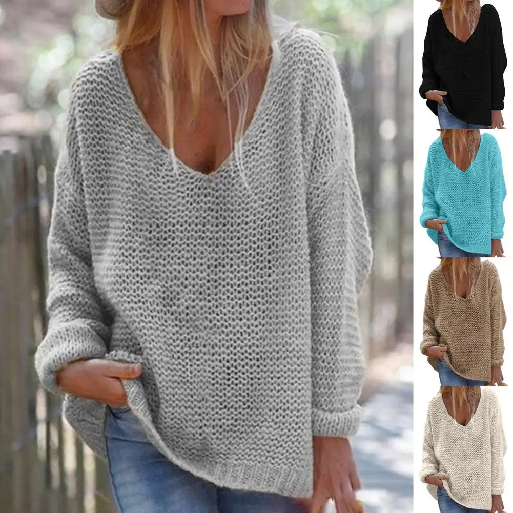 

Sweater Top Soft Knitted Pullover Skin-friendly Simple Trendy Loose Fit Women Autumn Sweater