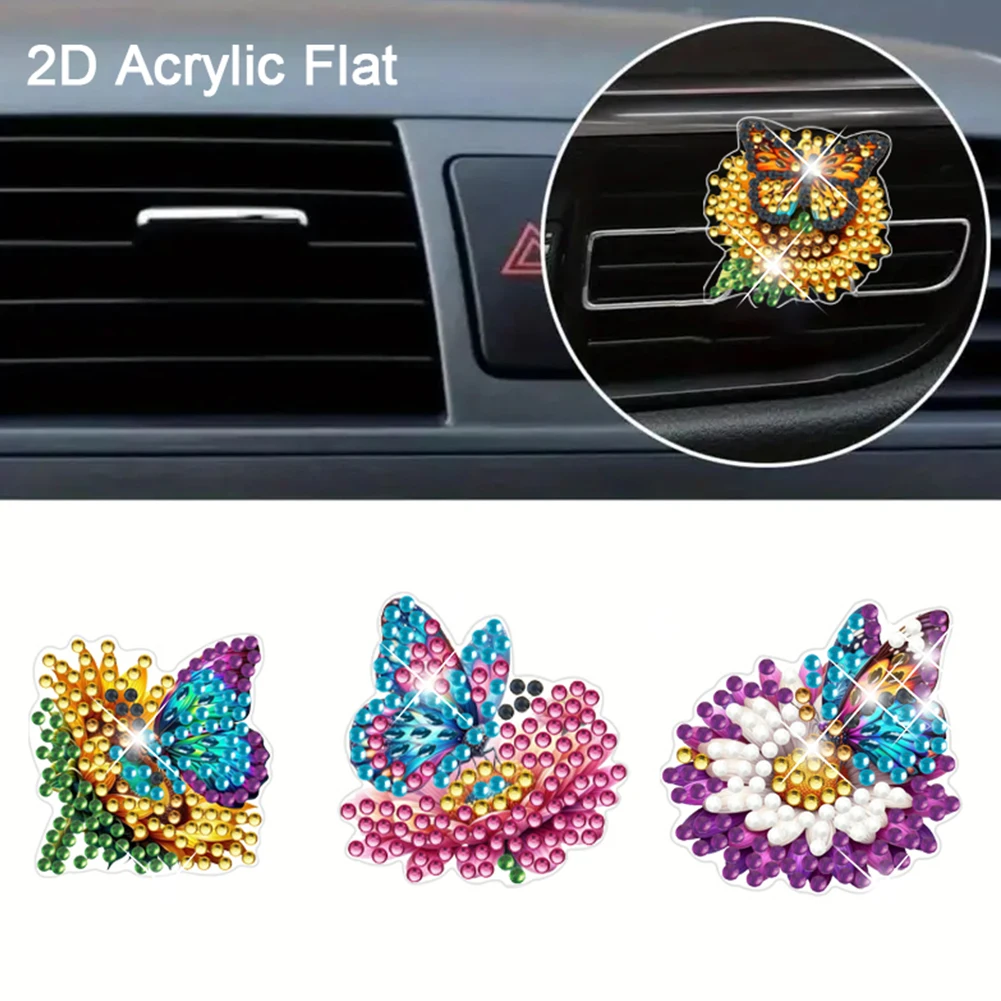 Flores animales 4 unid/set DIY diamante arte Clip de ventilación de aire de coche aromaterapia accesorios de Interior de coche Clip de salida de aire acondicionado de coche