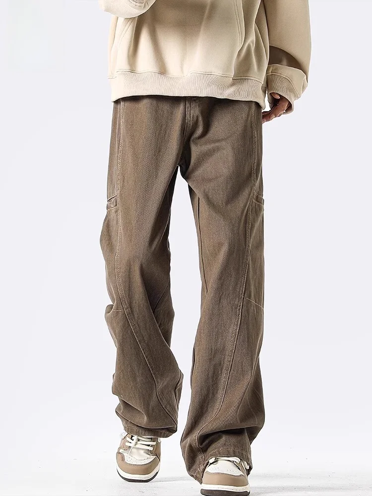 

Мужские рабочие брюки American Sle, весна-осень, свободные, прямые, кофейного цвета, джинсы с эффектом удлинения ног