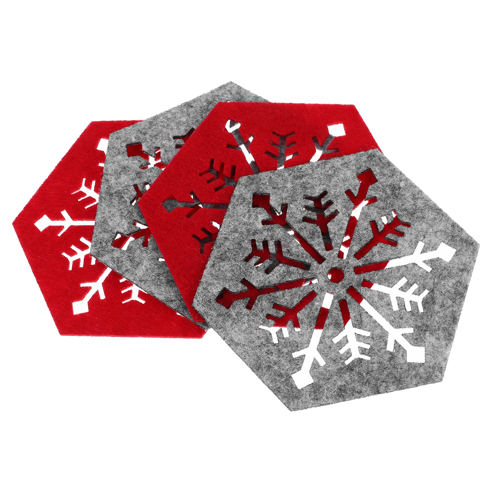 

4Pcs Hexagon Snowflake Christmas Placemats Table Protectors Heat Resistant Cup Mats Xmas Dinner Party Supplies