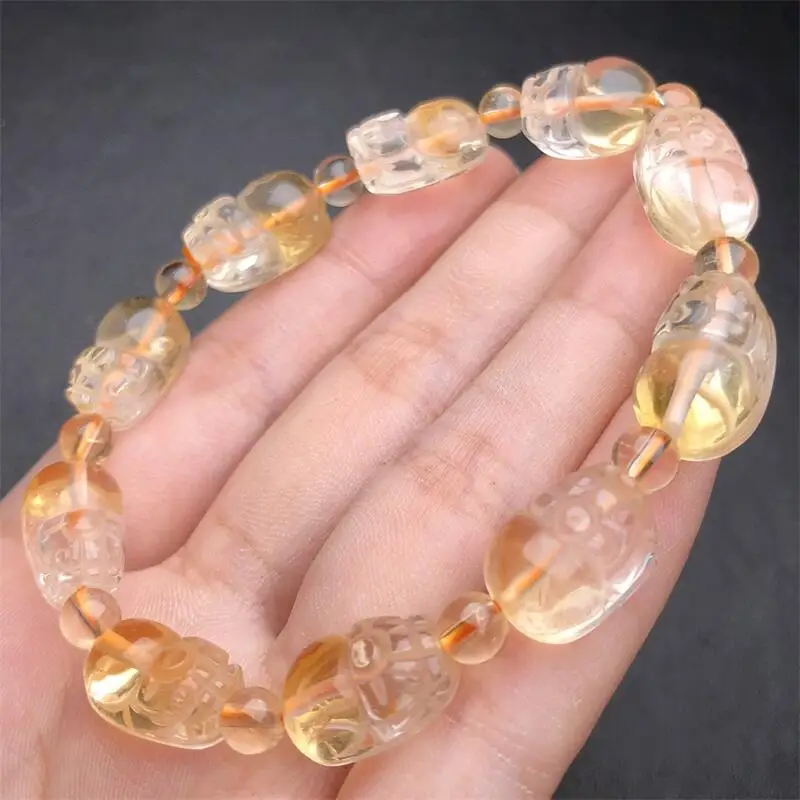 10MM Natural Citrine Pixiu Bracelet For Women Men Love Gift Crystal Beads Strands Jewelry Gift 1PCS