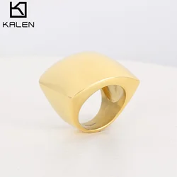 #6-#11 Square Wide Thick Big Ring - Stainless Steel 316L- Black/Silver/18K Gold Plated Color - KR108572-KJX