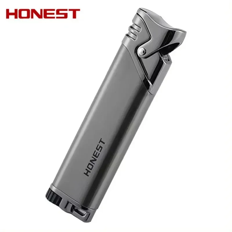 

New Honest Ultra Thin Slender Straight Jet Charged Windproof Inflatable Butane Lighter Metal Blue Flame Fashion Smoking Gift