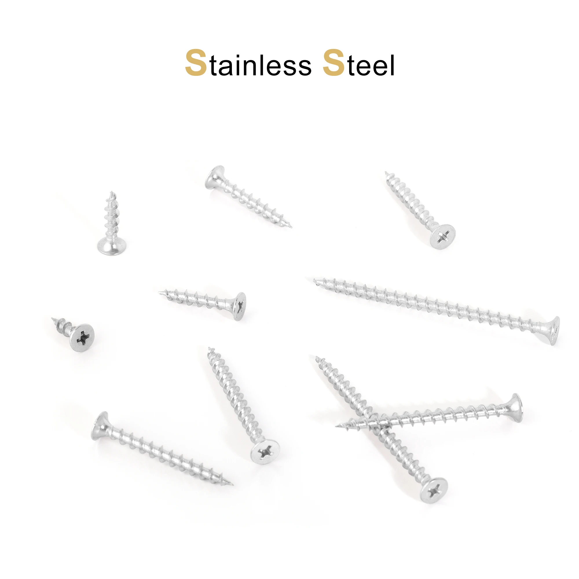 20pcs Stainless Steel M4 15-70mm Dry Wall Wood Screws Flat Head Phillips Screw Carpentry Quick-Thread Self-tapping Screw