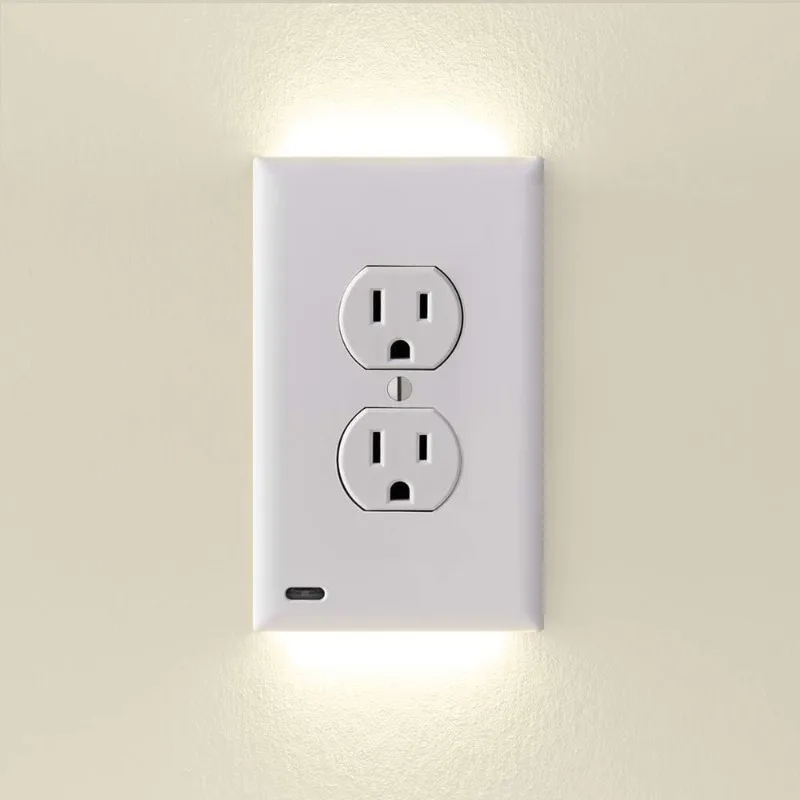 Placa de parede de receptáculo elétrico plug-in de tomada elétrica duplex com luzes noturnas LED para cima e para baixo - sensor automático