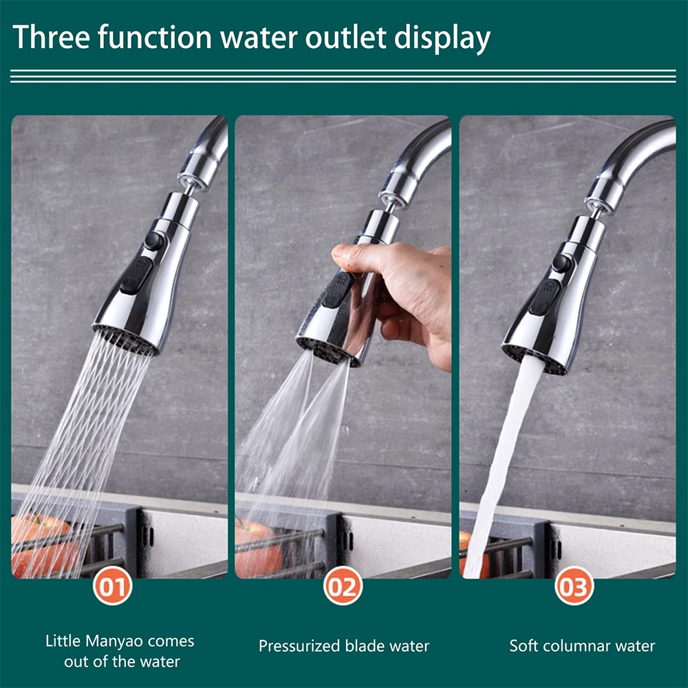 3 In 1 Kitchen Faucet Extender Universal 360° Rotate Pull Out Kitchen Tap Multi-mode Strong Flushing Booster Kitchen Accessories