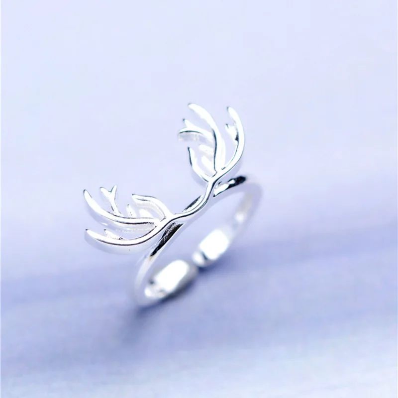 Simple Crystal Elk Antlers Adjustable Ring Deer Horn Silver Color Rings for Women Wedding Jewelry Gift Non Fading Joyas De Plata