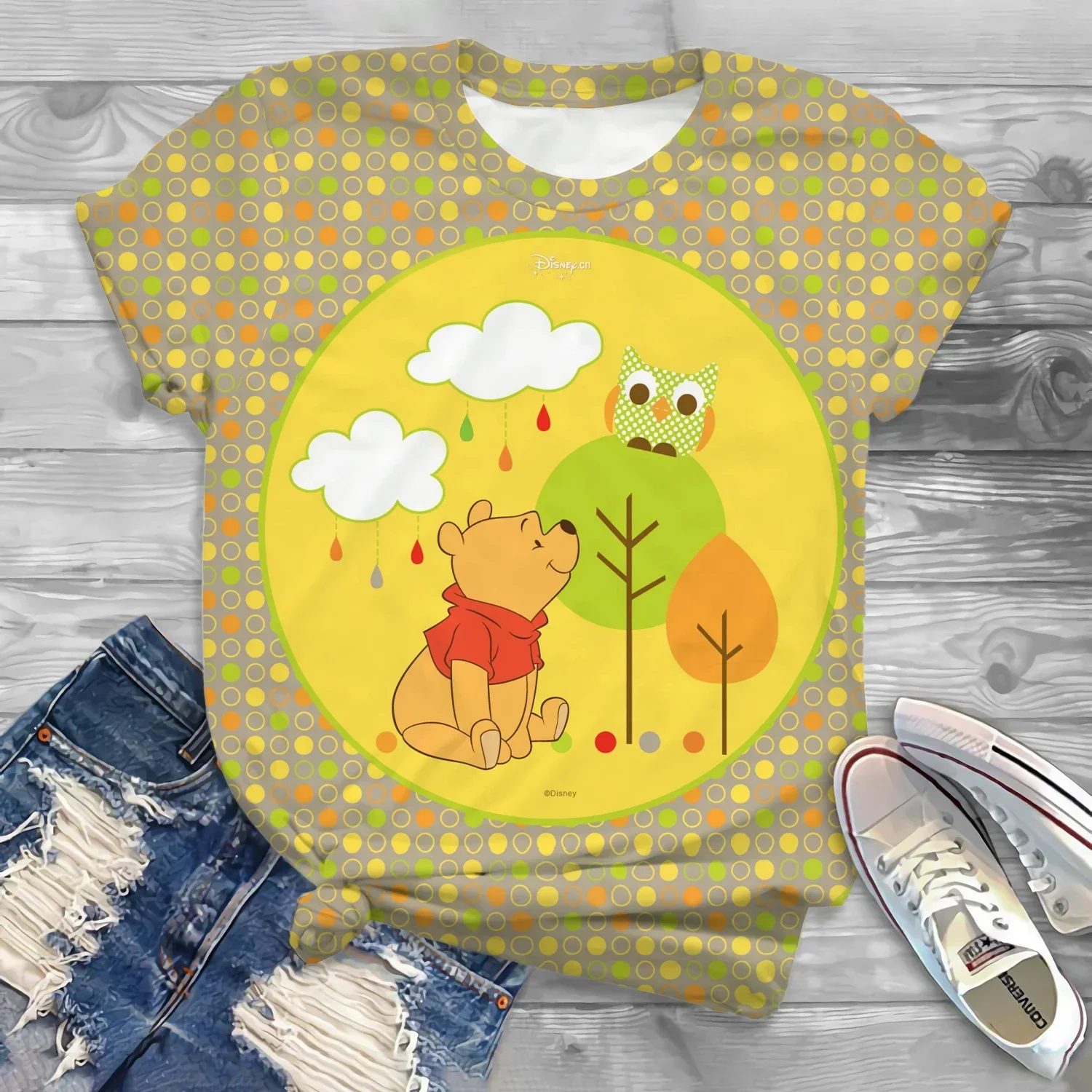 Camiseta con estampado de dibujos animados en 3d de Disney para niños, camiseta de moda de Winnie The Pooh, Tops de gran tamaño, ropa Y2k