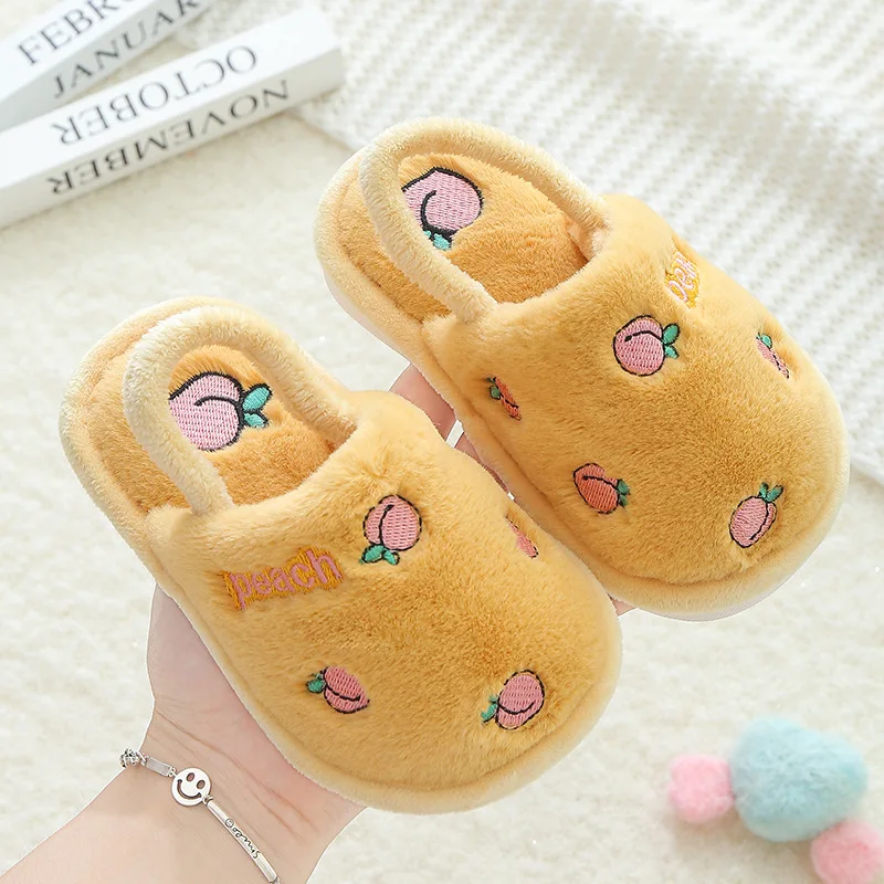 Size 22-27 Boys Girls Shoes Infant Slippers Toddler Infant Plush Cartoon Fruit Anti-slip Pre-walker Autumn Warm Sandals