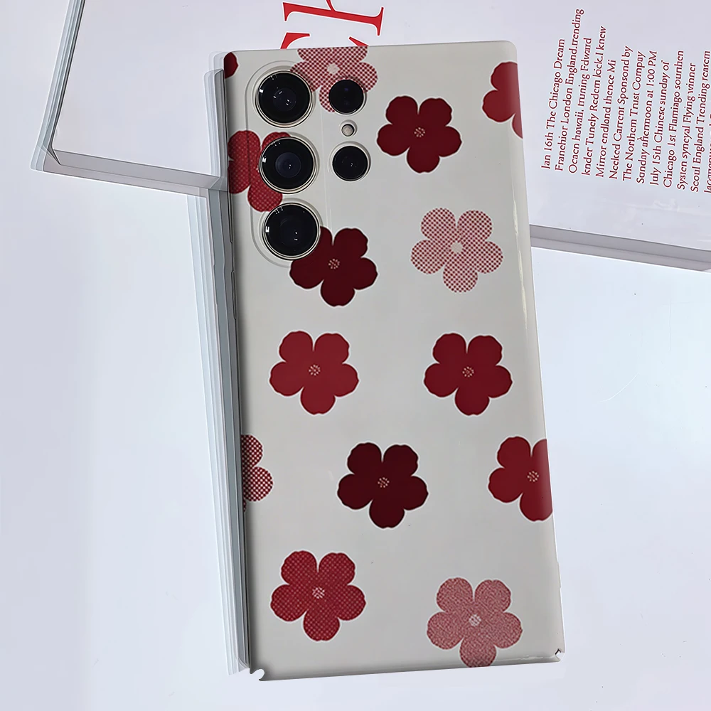 Red White Argyle Print Phone Case for Samsung Galaxy S26 S25 Ultra S24 S23 Ultra Plus Glossy Double-layer Back Cover