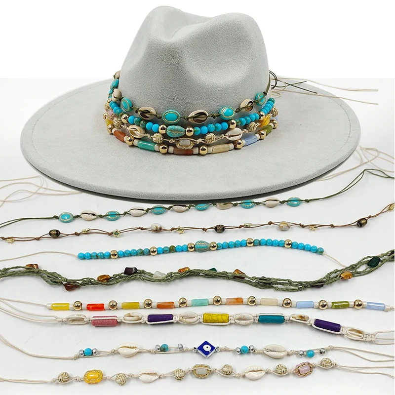 2024 Hat Band Accessories Handmade Beaded Chain Straw Hat Accessories Men Women Hat Band Decorative Soft Hat Fashion Accessories