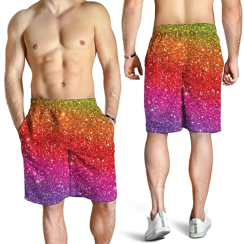 Full Print Sequins Glitter 3D Graphic Beach Shorts For Men Women Casual Oversized Board Shorts Summer Quick Dry Short Pants