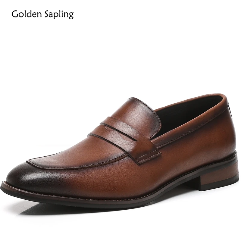 

Golden Sapling Genuine Leather Classics Retro Shoes for Men Dress Business Shoes Cowhide Formal Loafers Social Footwear 38-44