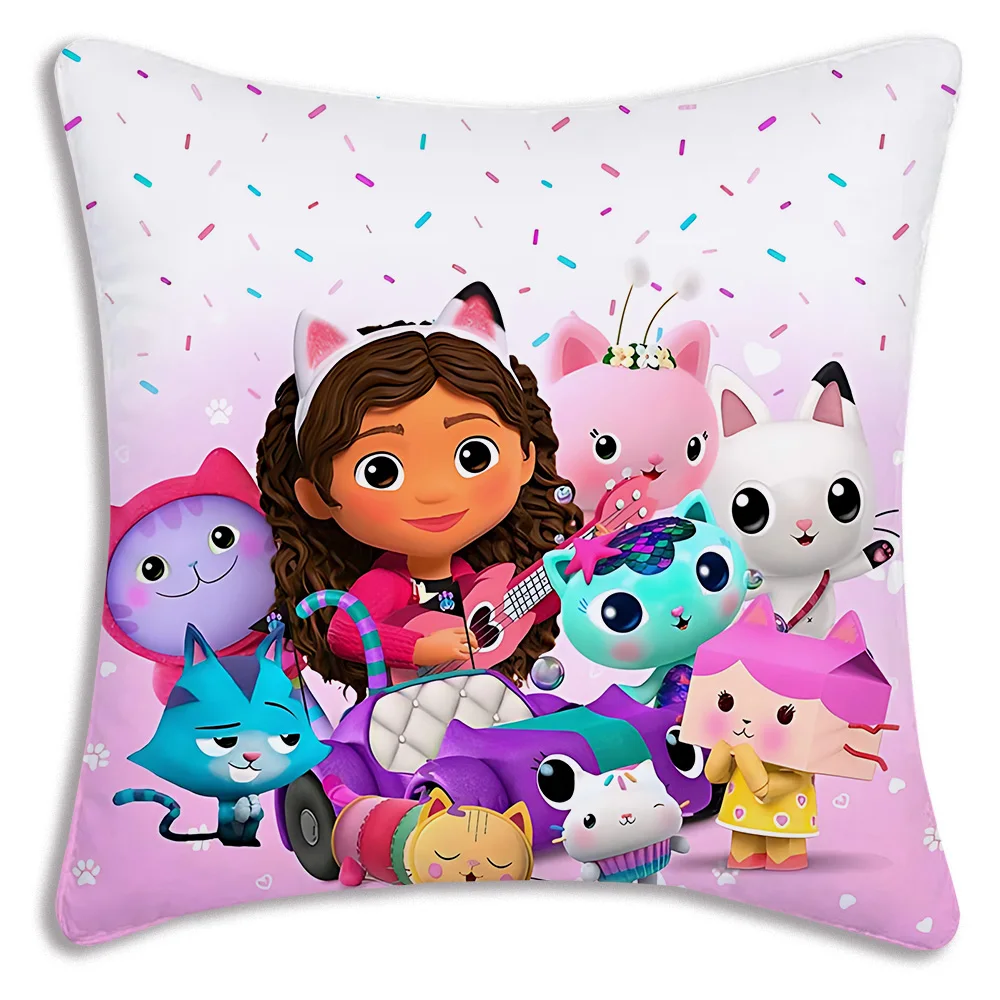 Cartoon Gabbys Kawaii Pillow Covers Cartoon Sofa Decorative Home Double-sided Printing Short Plush Cute Cushion Cover