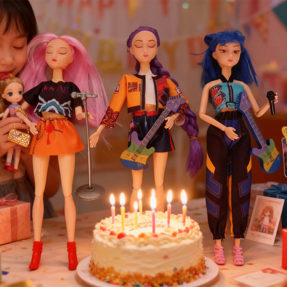 K-Pop Demon Hunters Style Dolls Set with Guitar Microphone Bag Accessories Fashion Dolls for Kids Play & Collection