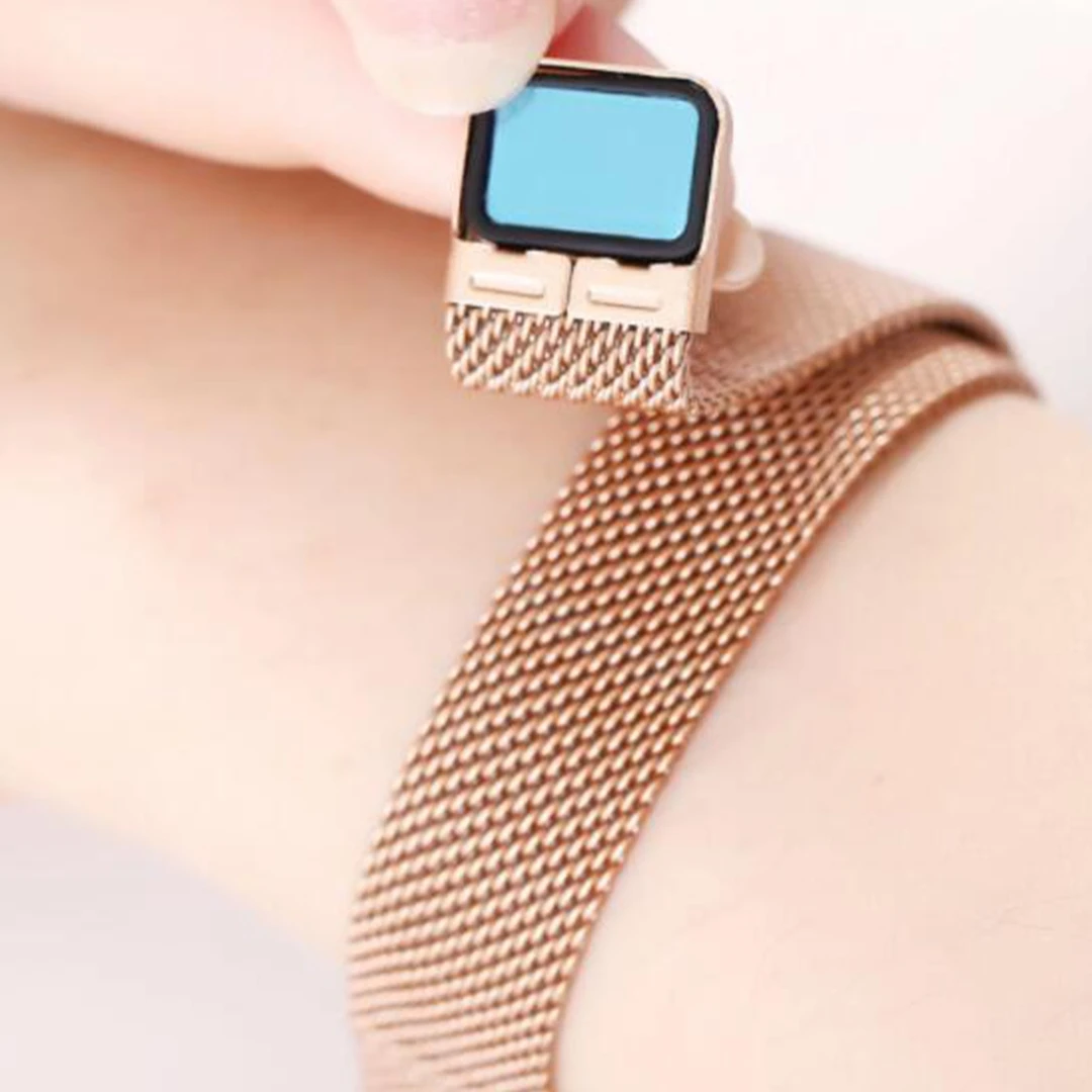 2PCS/Set Fashion Rectangle Women\'s Quartz Watch Magnet Buckle Mesh Band Watches Bracelet Set