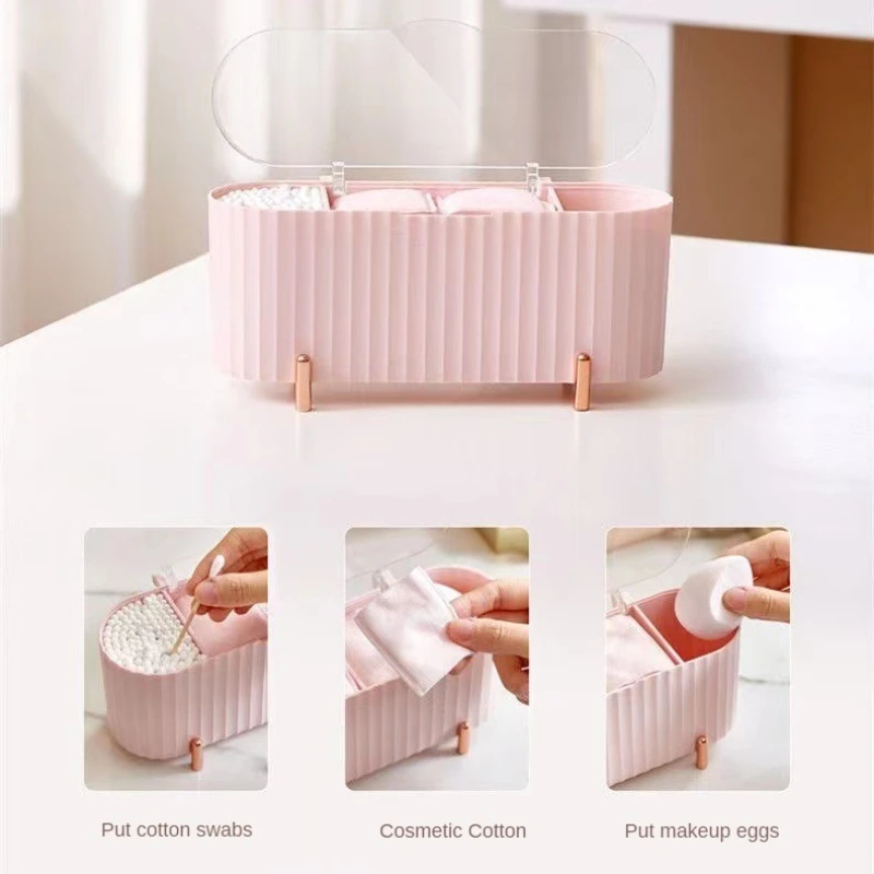 Desktop Cosmetic Storage Box, Transparent Cotton Swabs with Cover, Beauty Egg Classification, Storage Organizer