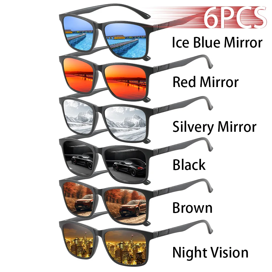 6 STUKS Mode Vintage Geruite Vierkante Zonnebrillen Heren Dames Vissen Autorijden Luxe Merk Designer Zonnebrillen Retro Bril