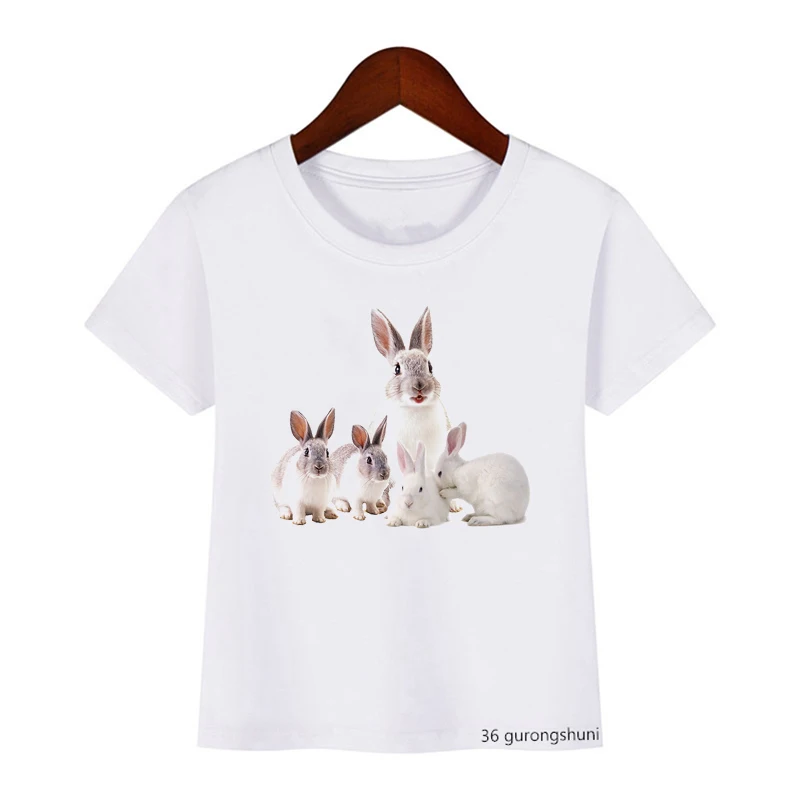 

New Hot Sale Children'S Clothing Tshirt Cute Rabbit 2022 Cartoon Print Girls T-Shirt Fashion Boys T Shirt White Short Sleeve Top