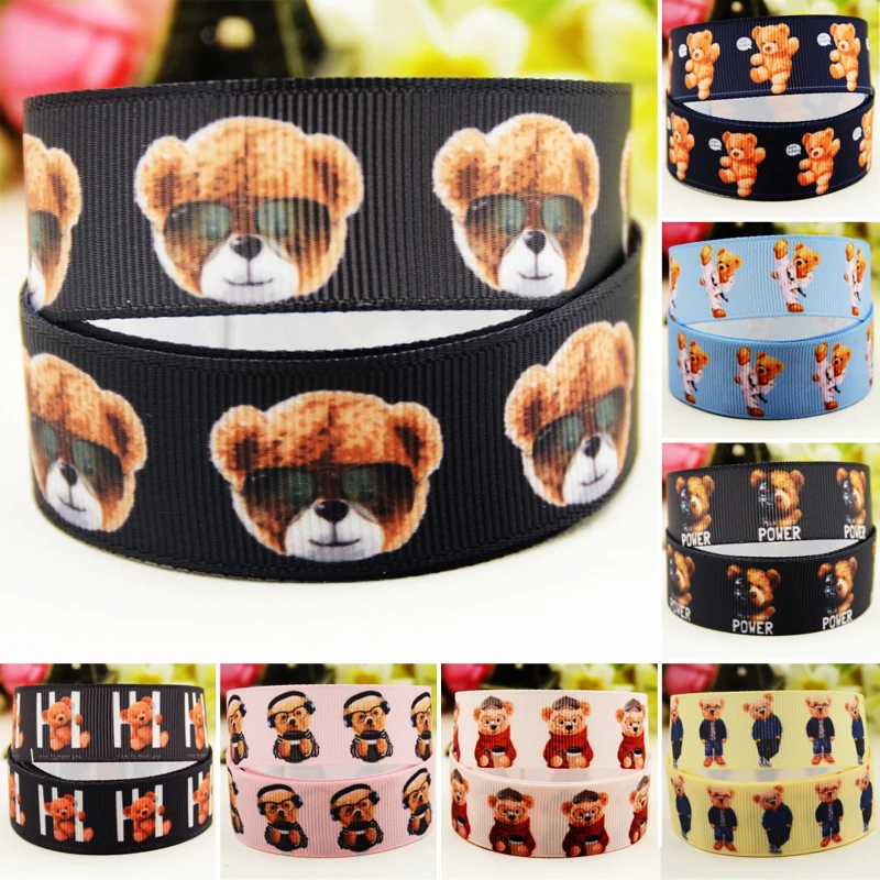 

22mm 25mm 38mm 75mm Bears cartoon printed Grosgrain Ribbon party decoration 10 Yards satin ribbons