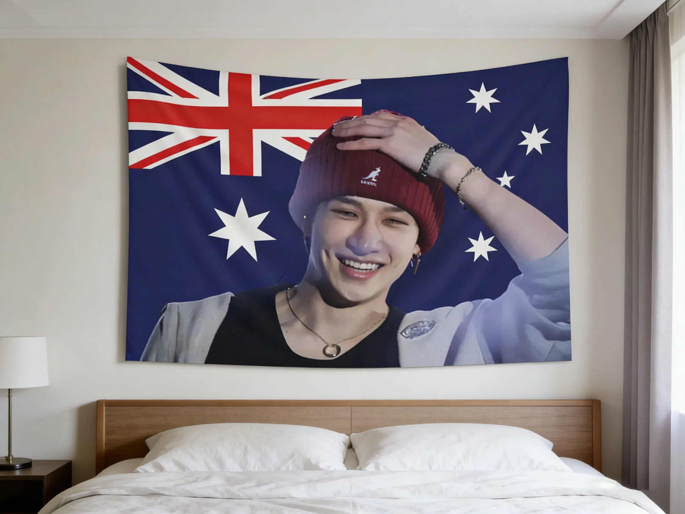 1pc Bang Chan Cute Flag Banner For Bang Chan Fans Australian Flag Tapestry K-pop Idol Wall Hanging Decor Merchandise Gift Ideas