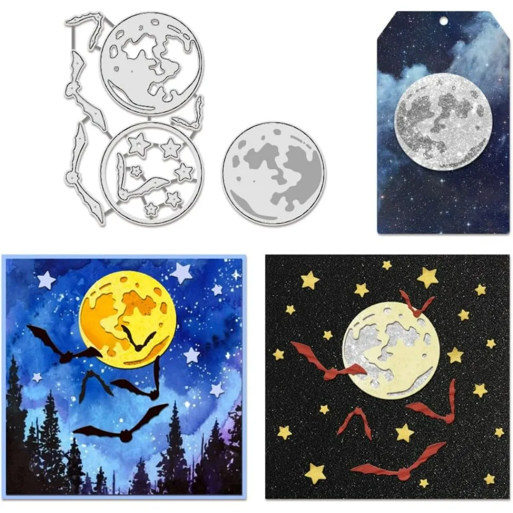 2pcs Moon ลายนูนตัด Dies โลหะ Star BAT Die ตัด Embossing Stencils แม่แบบสําหรับกระดาษการ์ดทําตกแต่ง DIY