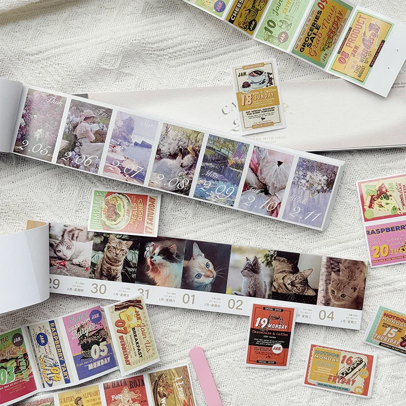 Mr.Paper 365 Tage Abreißbare Datumsaufkleber Mini-Tischkalender DIY-Zubehör für Journal Scrapbook Collage
