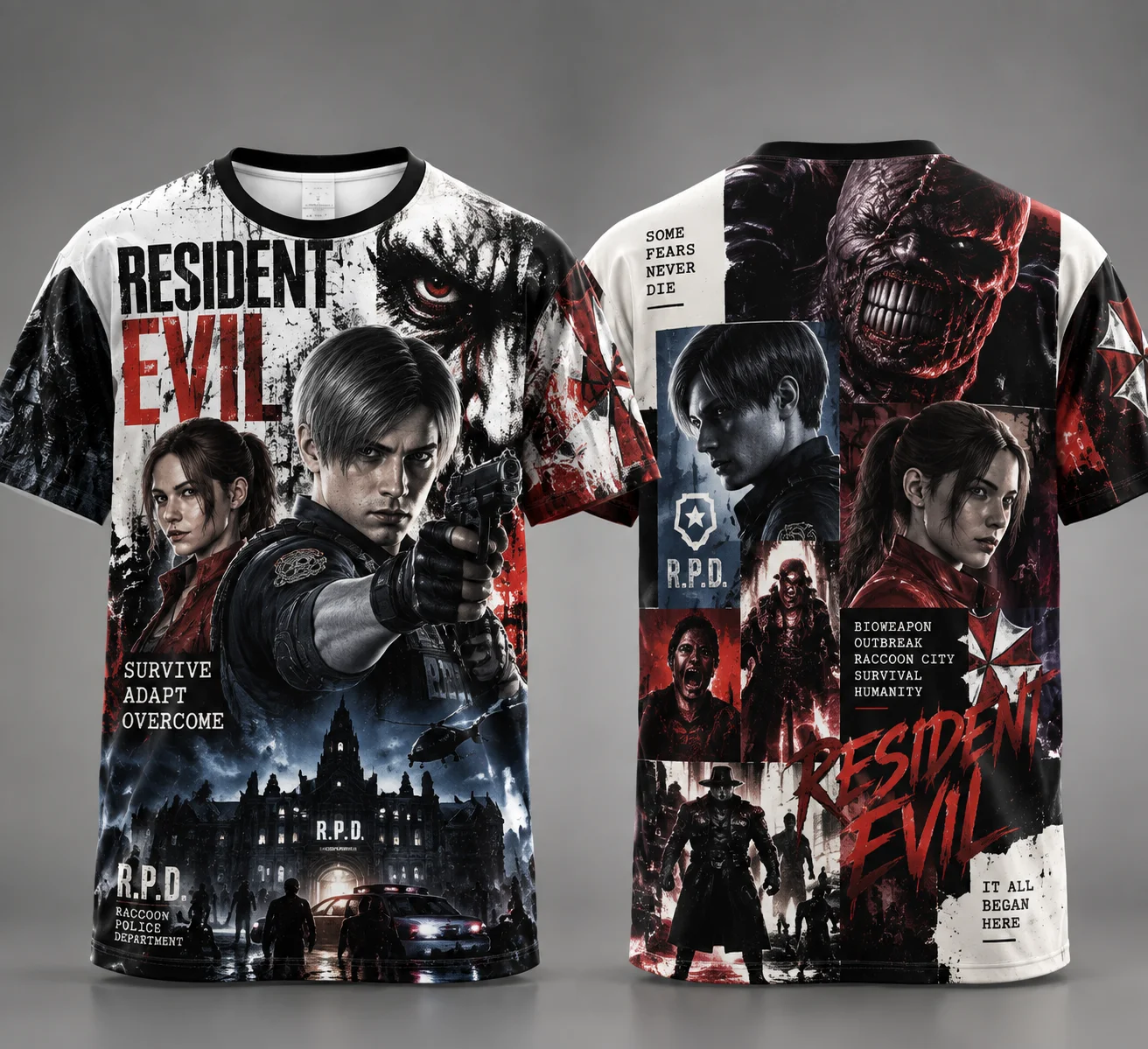Camiseta com estampa 3D de Resident Evil, para homem e mulher, com estampa em ambos os lados, manga curta, com personagens de jogos de terror, ideal p