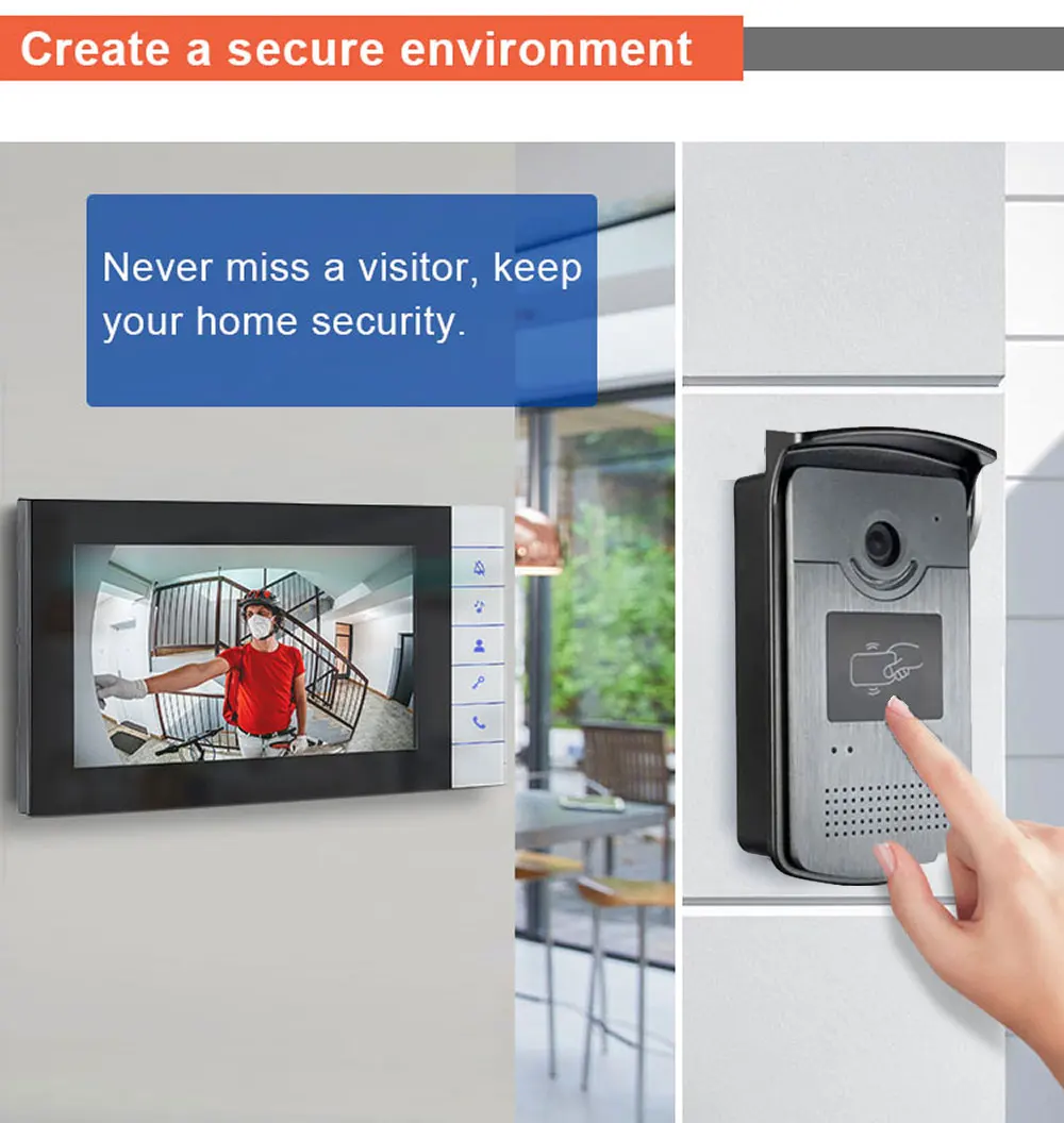 Wired Video Intercom System Video Entry Door phone Doorbell 7 inch LCD Monitor with RFID Outdoor Camera for Home Villa Apartment