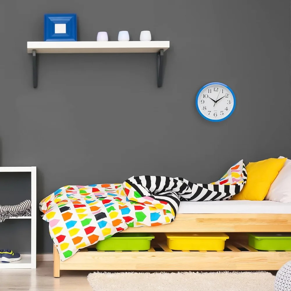 

10 inch blue quartz analog wall clock, silent, easy to read, high-quality structure, simple design, lightweight