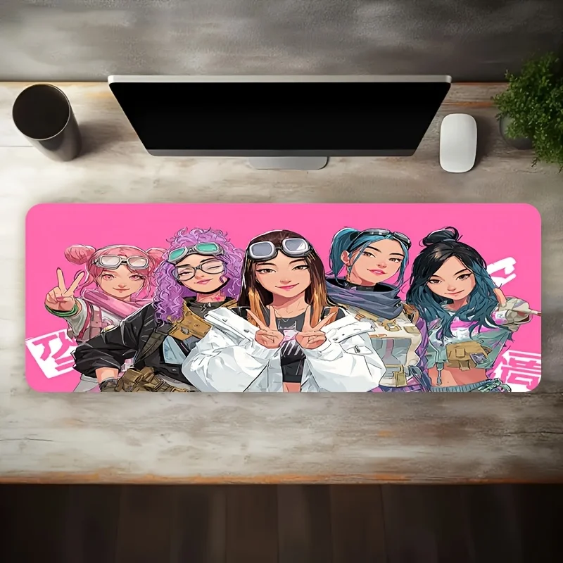 Anime Girls Group Pink Street Style XXL Gaming Mouse Pad, Non-Slip Stitched Edge Washable, Keyboard Pad for Gamer Office Gift