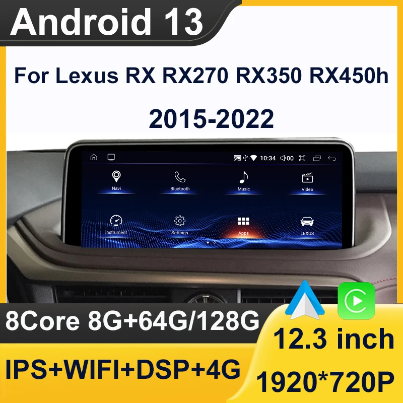 Android 13 8+128G for Lexus RX RX200t Rx300 Rx350 Rx450h Car Radio GPS Navigation Multimedia Player CarPlay Screen