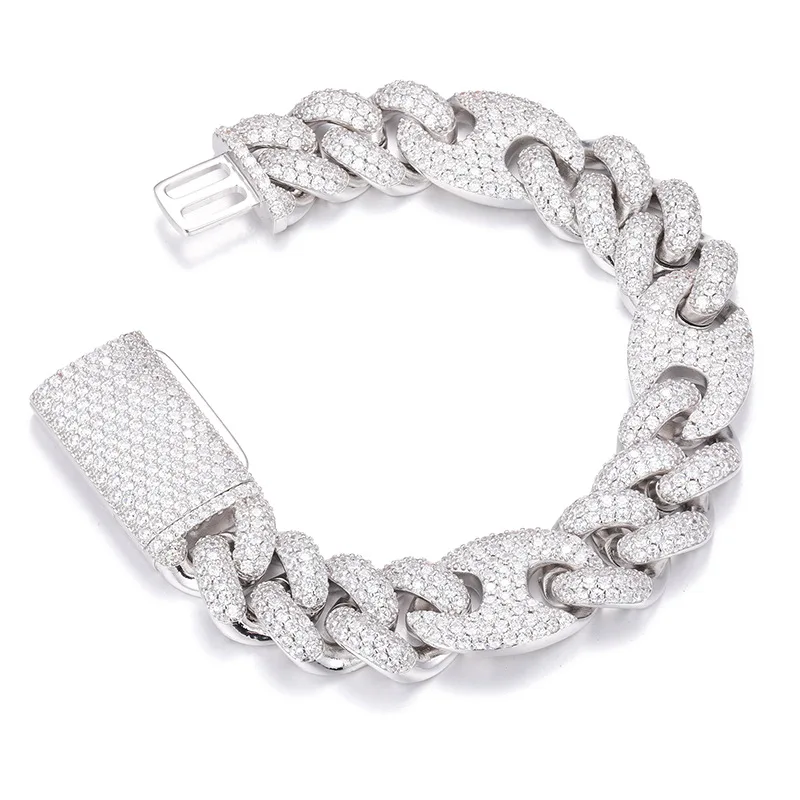 20mm wide Hip Hop 5A CZ Stone Paved Bling Iced Out 1:3 Coffee Bean Cuban Link Chain Bracelets Bangles for Men Rapper Jewelry