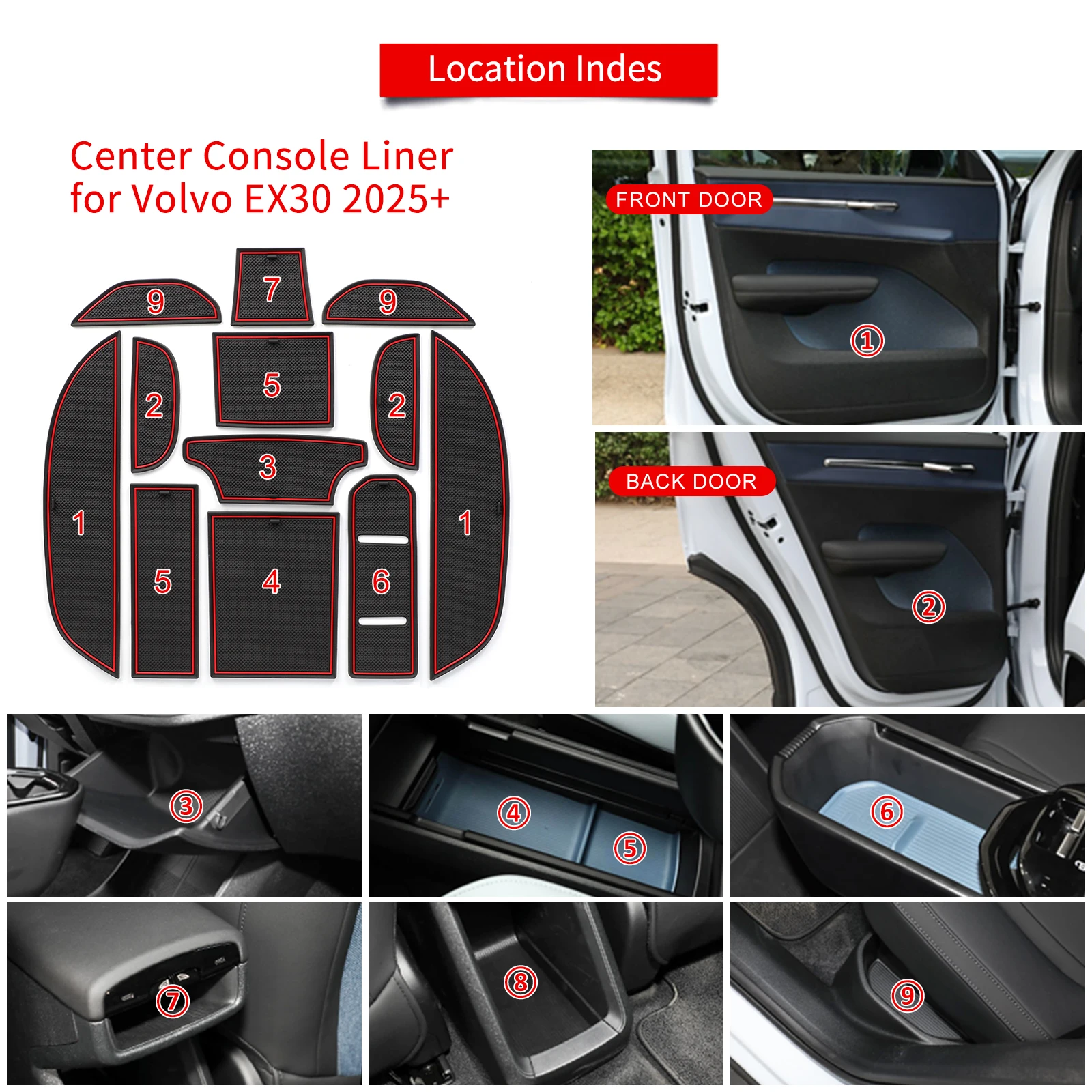 Smabee for Volvo EX30 2025 2026 Non-slip Mats Interior Accessories Rubber Door Groove Pad Anti-Slip Gate Slot Mat