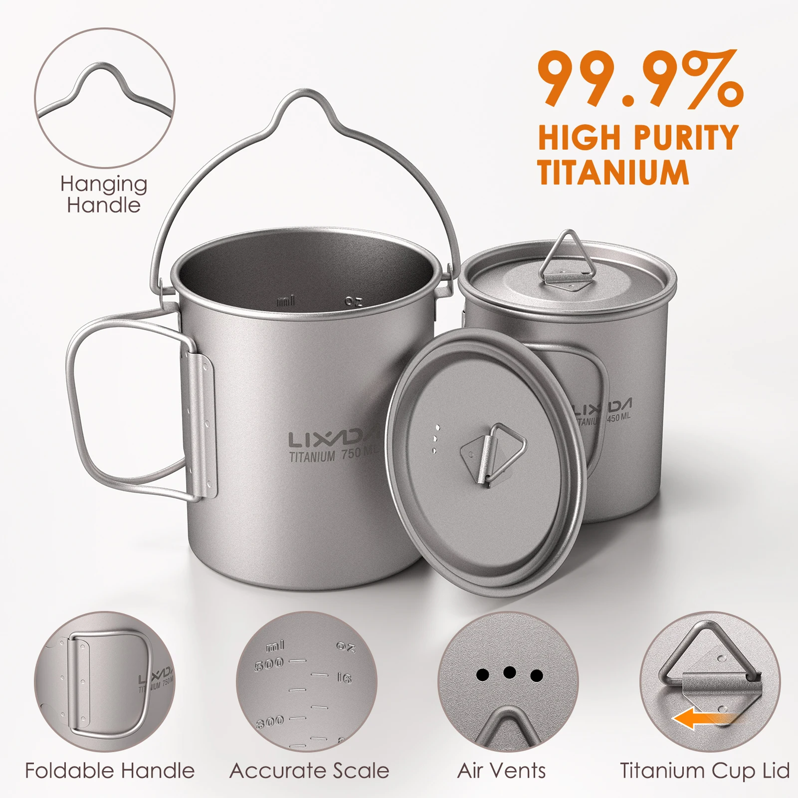 리즈다 리트레일 캠핑 물컵 티타늄 750ml 포트 450ml 물컵 머그 뚜껑 접이 손잡이 접이 스푼 캠핑용 식기 추천 및 평가