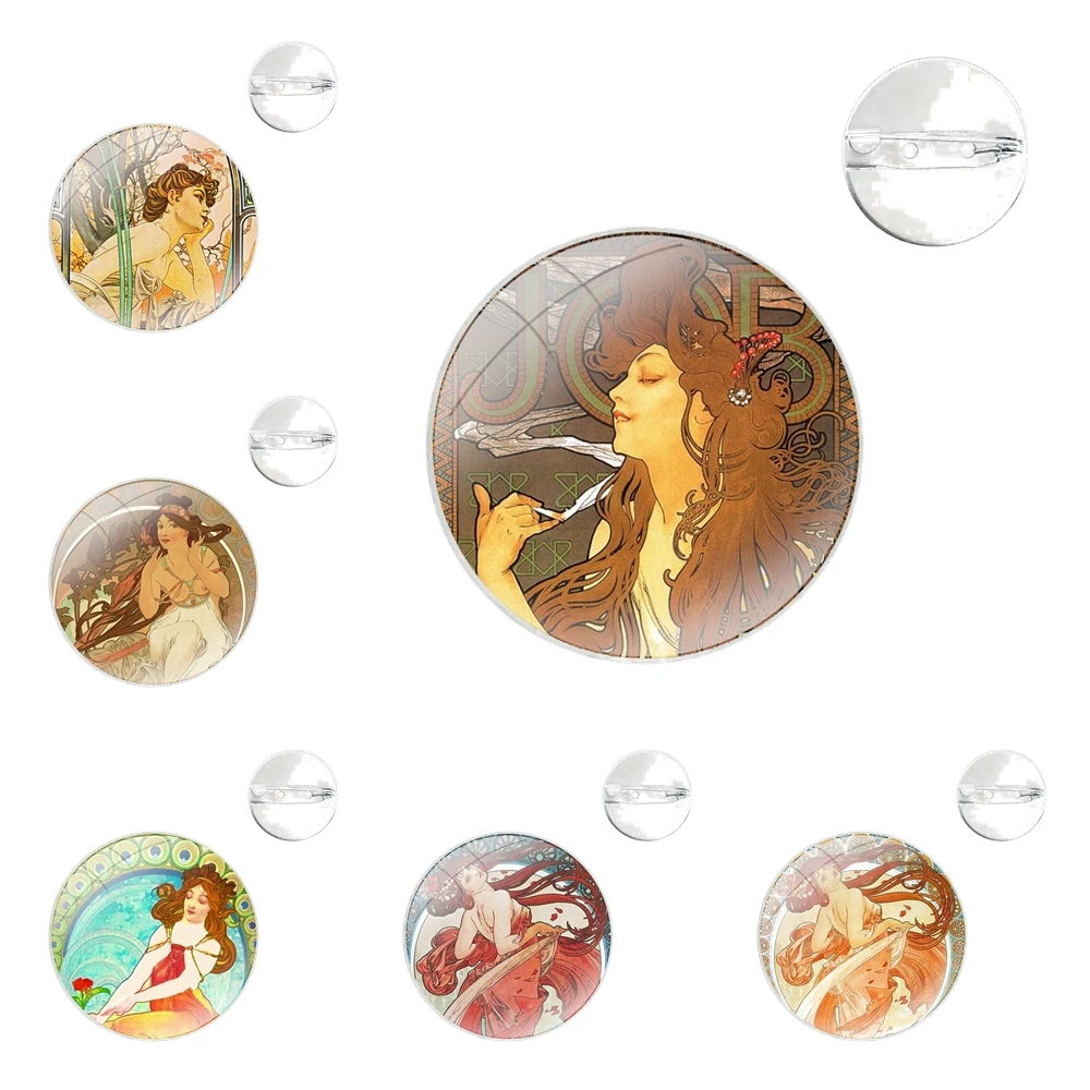 Alphonse Maria Mucha Girls Pins Badge Metal Brooches For Clothes Backpack Decoration gift