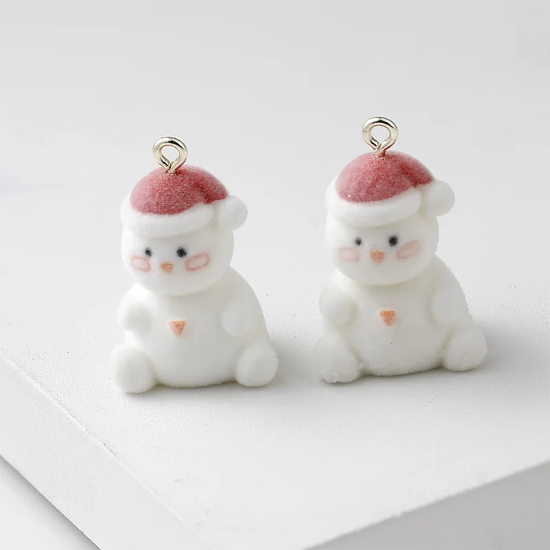 10Pcs/Lot Cute Plush Resin Christmas Hat Bear Cartoon Animal Charms for Phone Bag Keychain Pendant DIY Crafts Jewelry Make