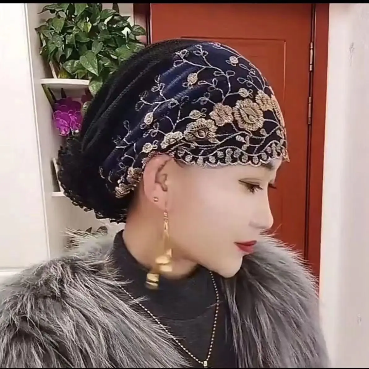 غطاء رأس مرن للعناية بالشعر الرمادي في الهواء الطلق قابل للتنفس ومطرز بالزهور ومضاد للانزلاق لملحقات تصفيف الشعر للنساء #6