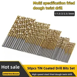 50 PCS Titanium Plated Profesional Twists Drill High-speed Steel Straight Shank Twist Drill DIY Woodwork Spiral Drill Bits Tools