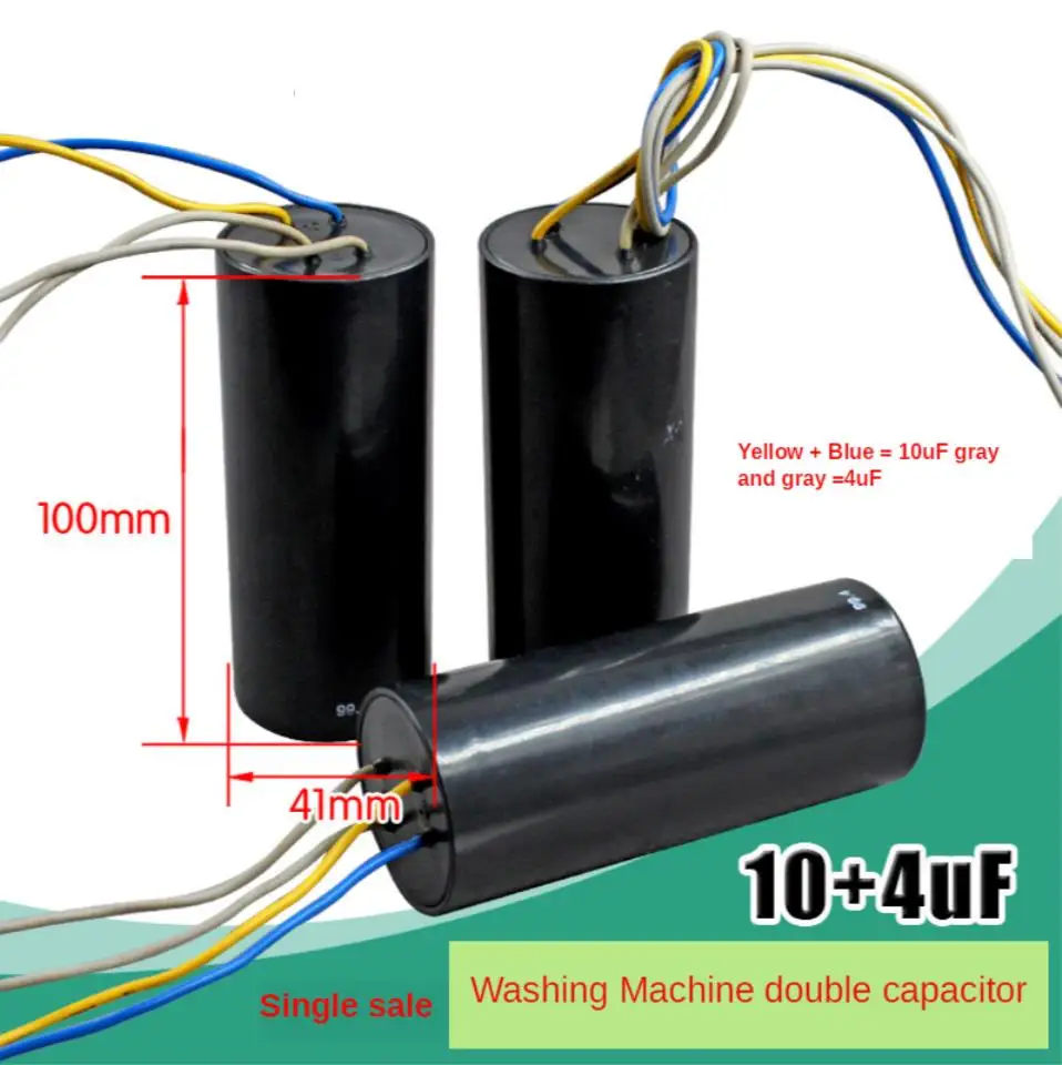 1 PC CBB60 10 + 4 UF ตัวเก็บประจุคู่ 4 สายเริ่มต้น Capacitor กระบอกคู่เครื่องซักผ้า Capacitor
