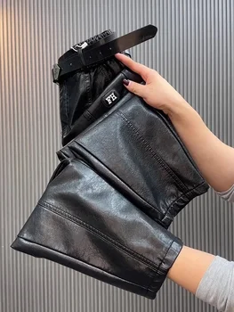 Fashion Y2k Leather Pants High Quality PU Casual Straight Leg Pant Loose Slimming Plus Size Highs Waist Haren Trousers Women 5 Fashion Y2k Leather Pants High Quality PU Casual Straight Leg Pant Loose Slimming Plus Size Highs Waist Haren Trousers Women 5