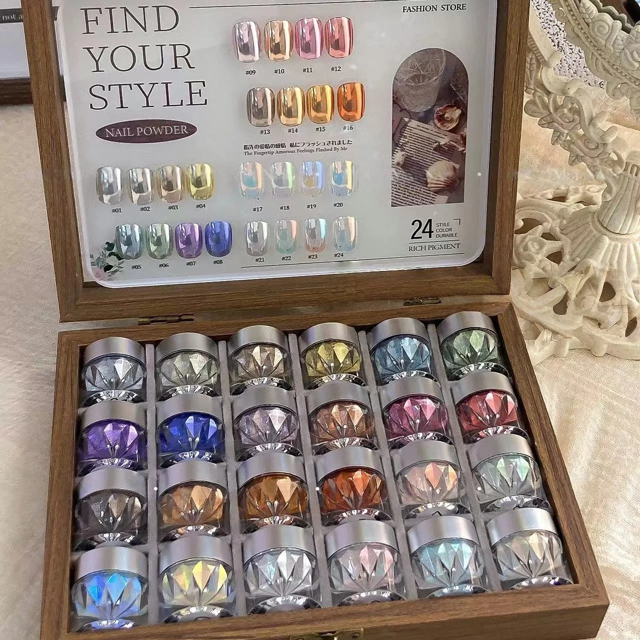 High-End Nail Art Set, 24 Colors Moonlight Mirror Powder Kit, Ultra-Fine Glitter, Japanese Style, Perfect for All Occasions - Image 1