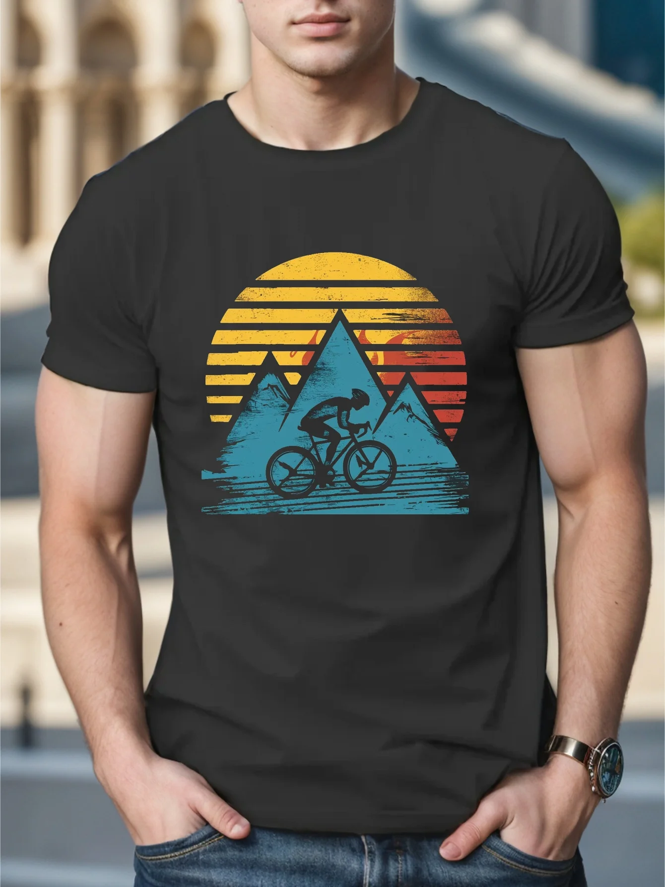 

Мужская летняя футболка с круглым вырезом и короткими рукавами Sunrise Mountain Cycling с графическим принтом, футболки из дышащей полиэстеровой ткани, повседневная одежда