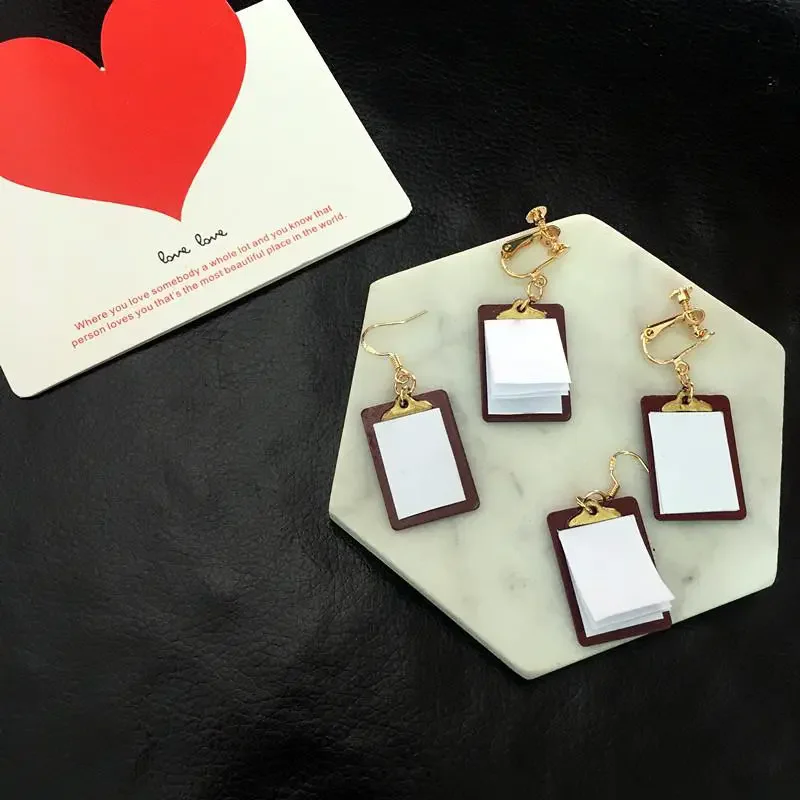 Fun Cute Style Brown Wooden Board  It Can Be Opened Page Turning Sketchbook Earring Women April Fool's Day Eye-catching Earrings