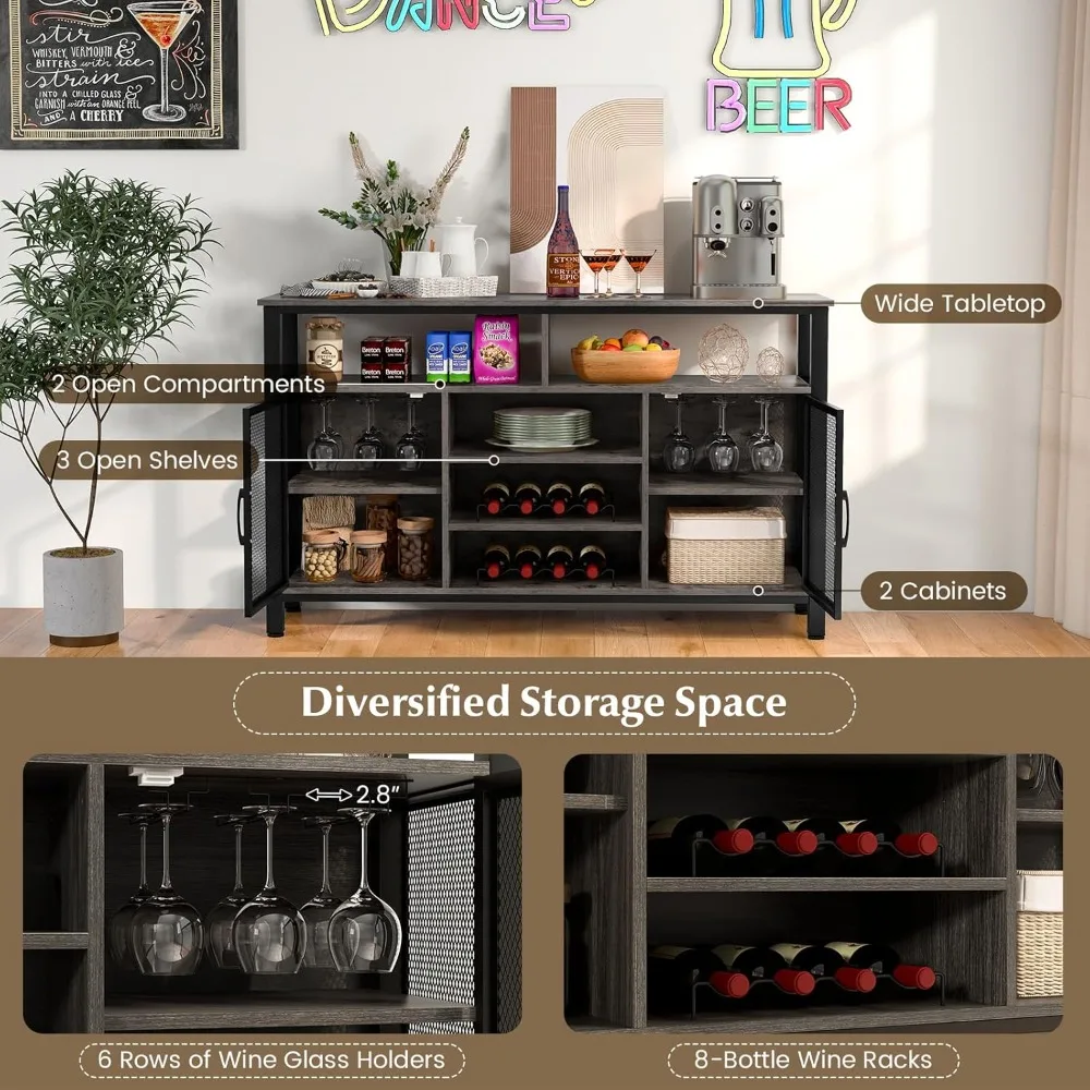 ตู้บาร์ไวน์, ตู้บุฟเฟ่ต์ครัวพร้อมชั้นวางไวน์ 8 ขวดและที่วางแก้ว, ตู้บาร์กาแฟพร้อมที่เก็บของ, ตู้เหล้า