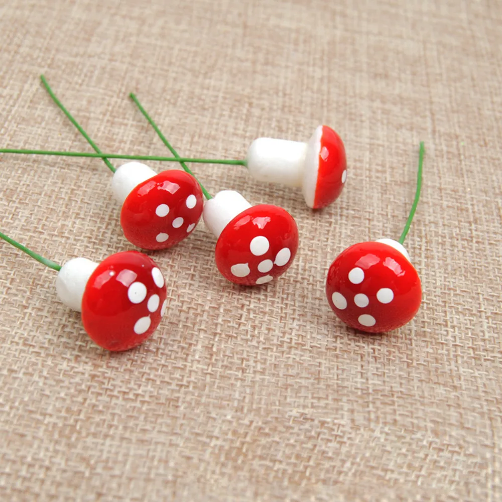 50Pcs Red Multi-colored Foam Mushrooms Miniatures for Fairy Garden DIY Bottle Landscape Decorative Mushroom Figure Decorative